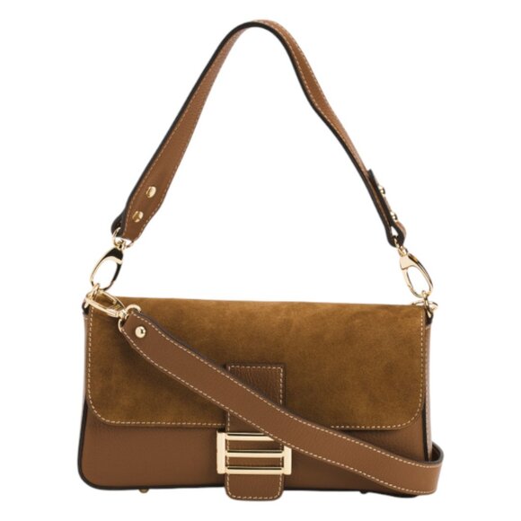 DIVINA FIRENZE Made In Italy Leather Baguette Flap Over Crossbody - Picture 1 of 3